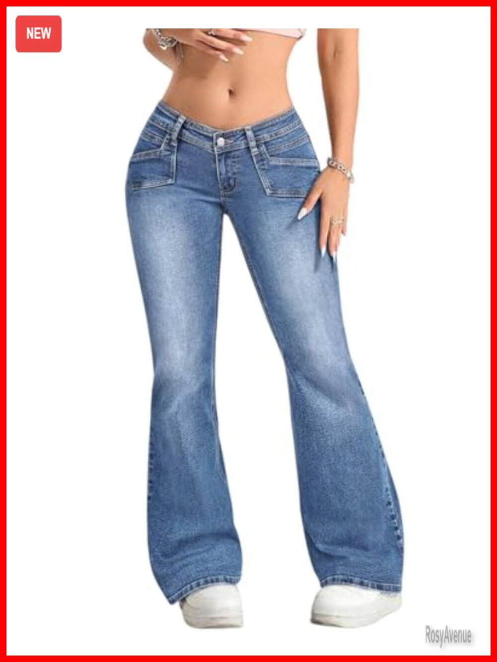 Women's Low Waisted Flare Jeans Stretch Denim Bell Bottom Slim Fit